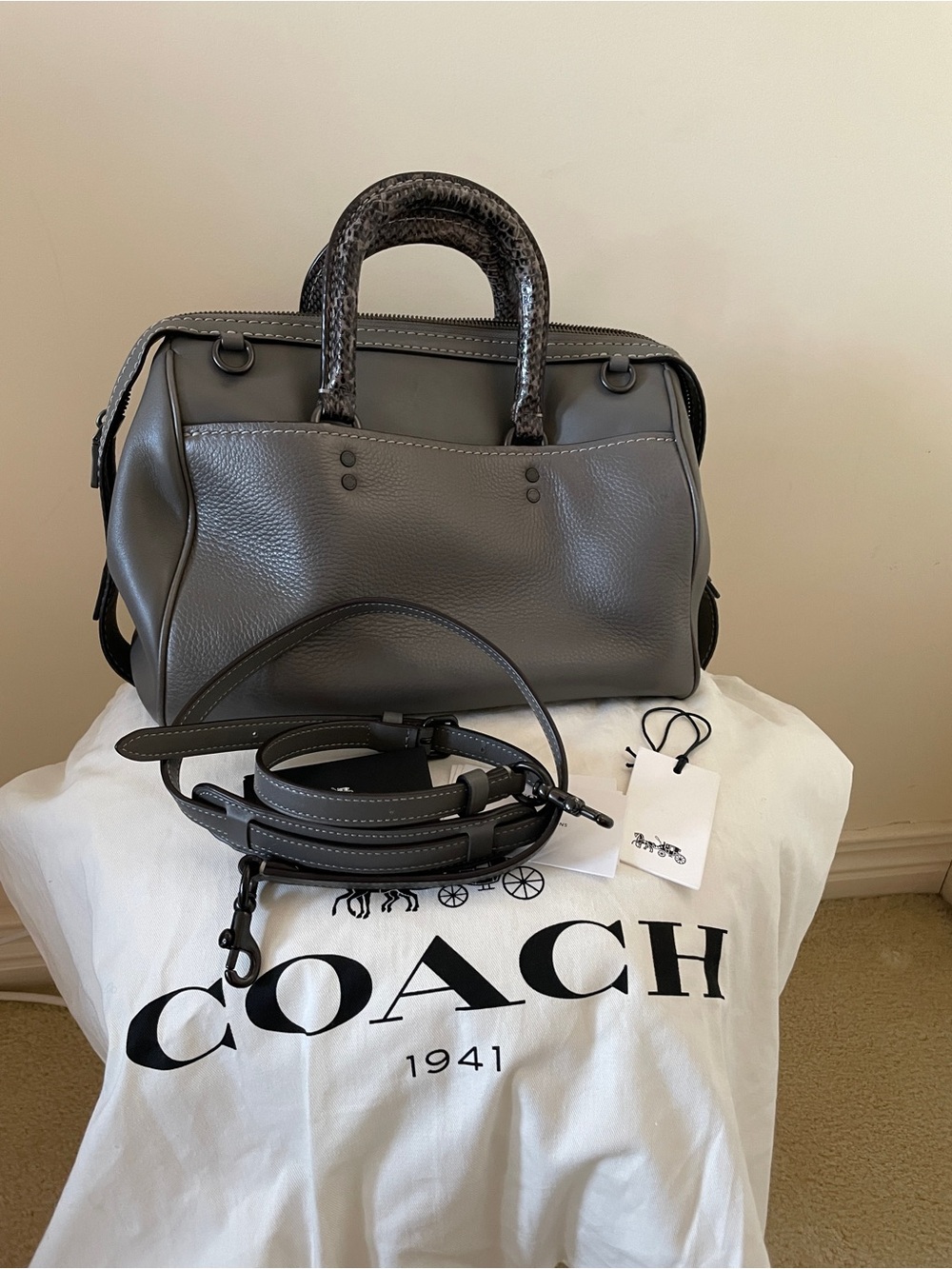 Coach Rogue leather python snakeskin handle bag - Picture 3 of 8